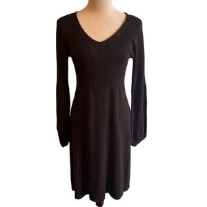 Tahari Arthur S. Levine Dark Brown Wool Blend Bell Sleeve Knit Sweater Dress S